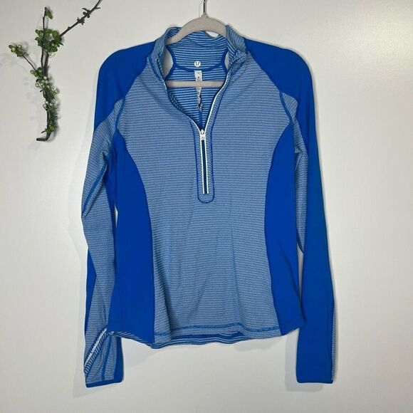 Lululemon Run U-Turn Reversible Beaming Blue White Stripe 1/2 Zip Jacket - Picture 1 of 11